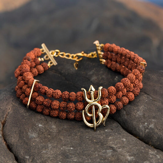 Gold Plated Rudraksha Trident & OM Bracelet