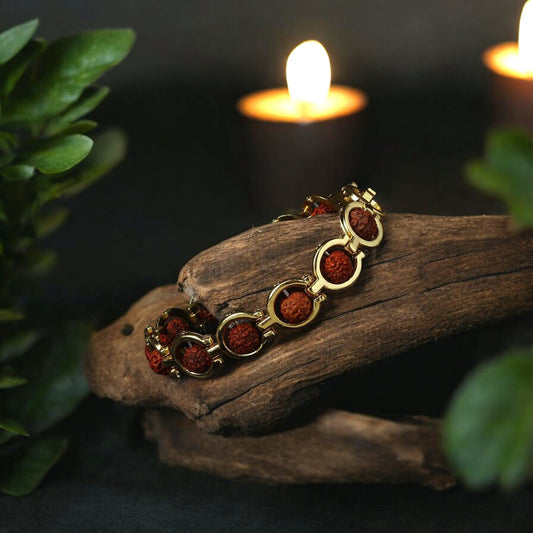 Gold Plated Round Rudraksha Bracelet