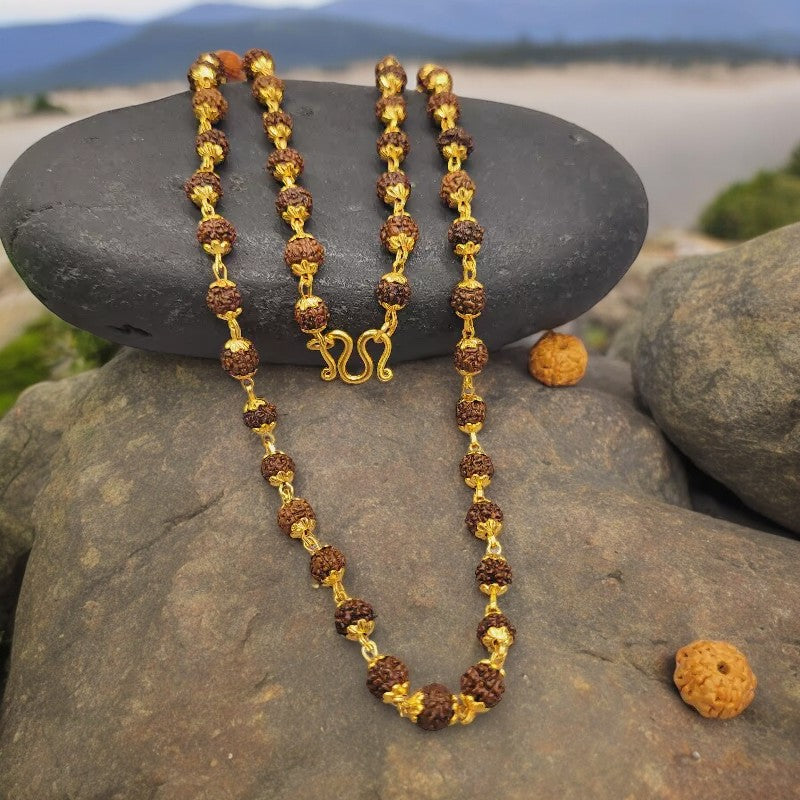 Gold Plated Rudraksha Necklace Mala